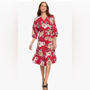 Roxy Privy Places Kimono Wrap Dress in red with a floral print